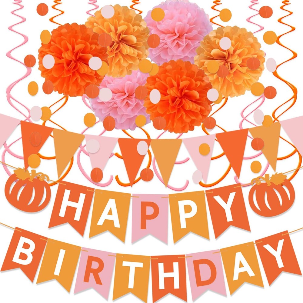 Thanksgiving Birthday Party Decorations Pink and Orange Groovy Party Decorati...