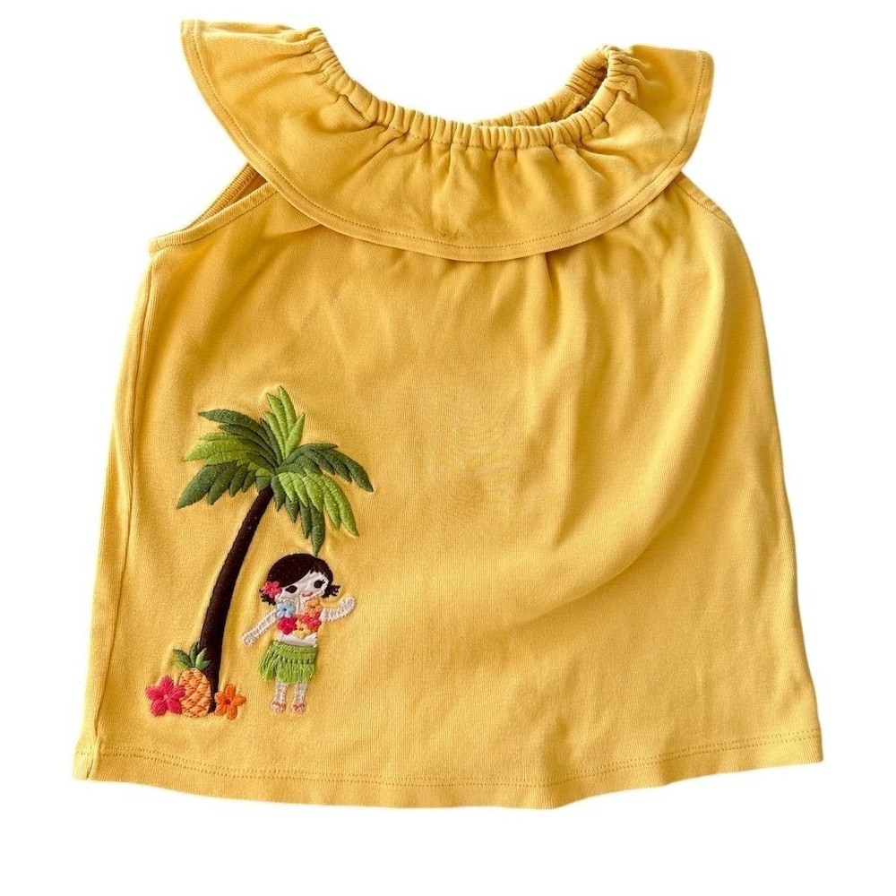 Gymboree Girls Yellow Hula Girl Palm Tree Embroidered Tank Top Size 4T