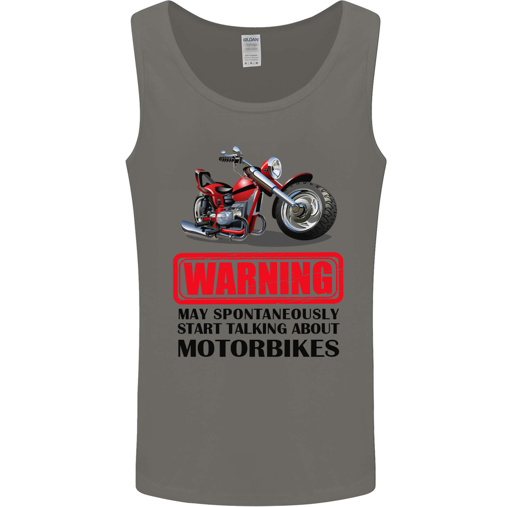 Warning May Spontaneously Talking About Motorbikes Mens Vest Tank Top
