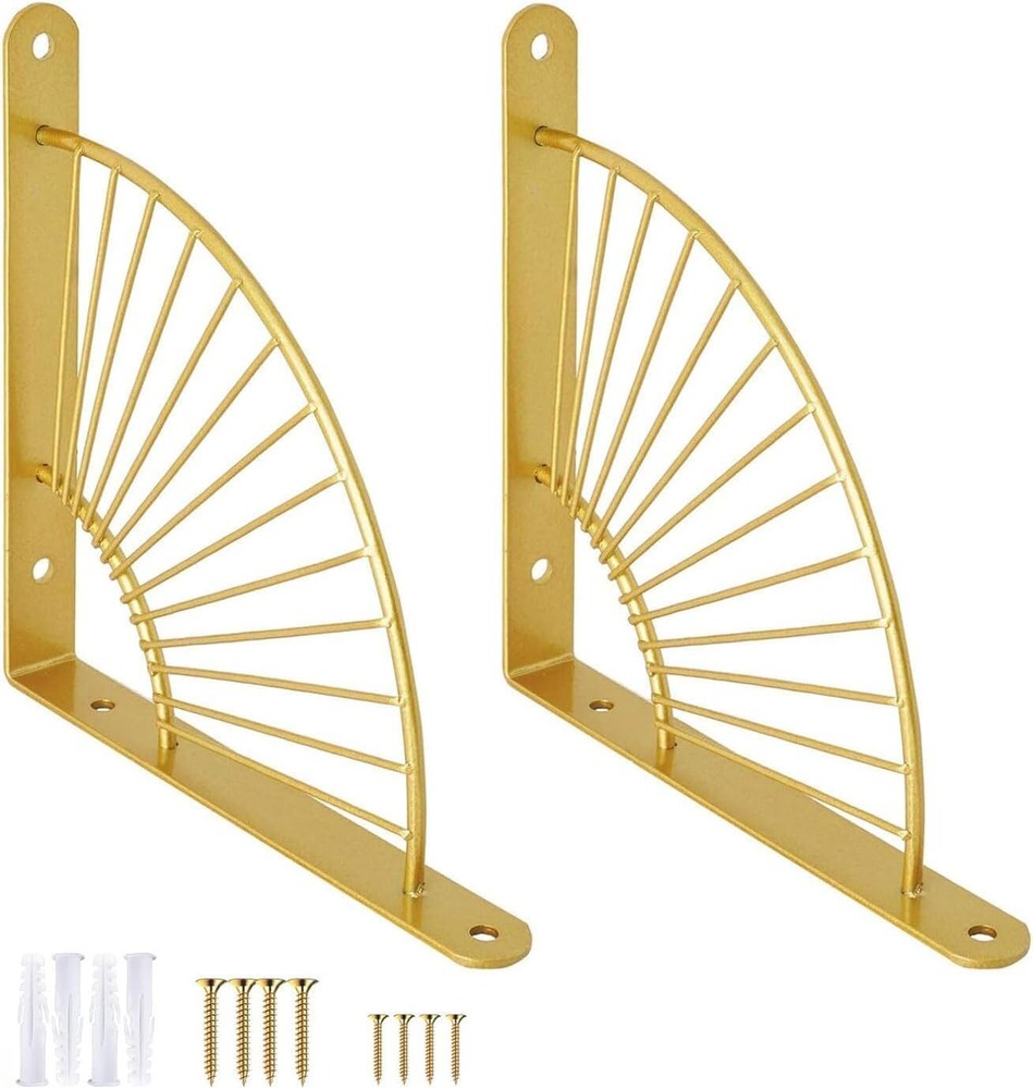 2 Pack 10 Inch Heavy Duty Gold Metal Shelf Brackets Wall Mounted