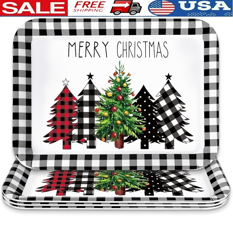 Festive Melamine Serving Trays Set Holiday Parties Snacks Desserts Platter New