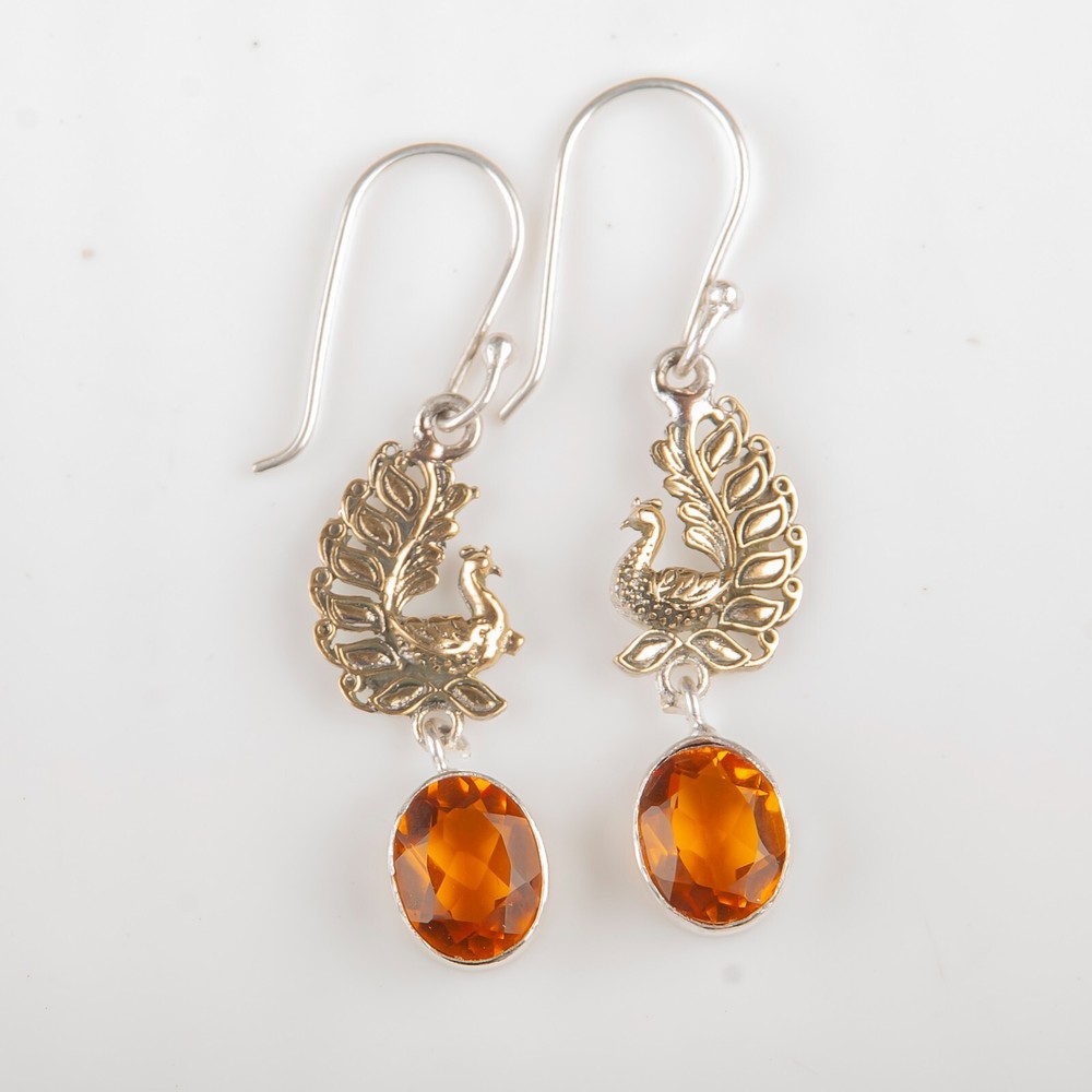 Natural Citrine Sterling Silver Drop Earrings Indian Jewelry Handmade Design