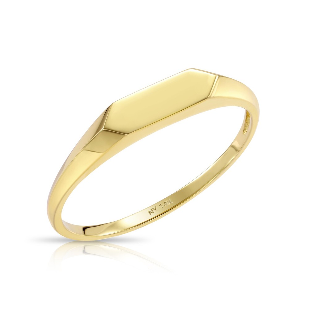 14K Real Solid Yellow Gold Dainty Slim Thin Signet Minimalist Band Ring