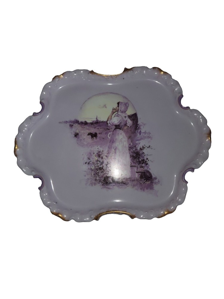 Antique Rc Rosenthal Monbijou Rare Helios Germany Dish Girl In Field 1850-1899