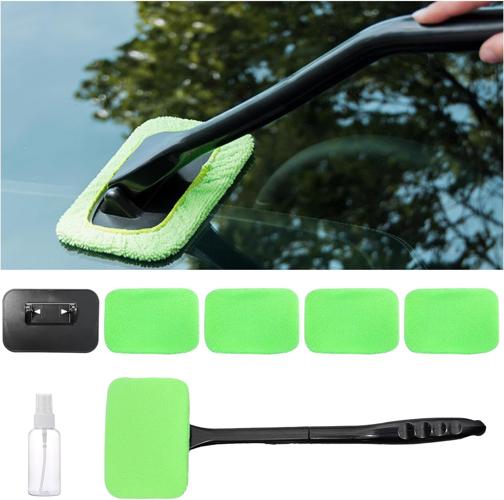 Car Windshield Cleaner Kit with 4 Reusable Microfiber Pads