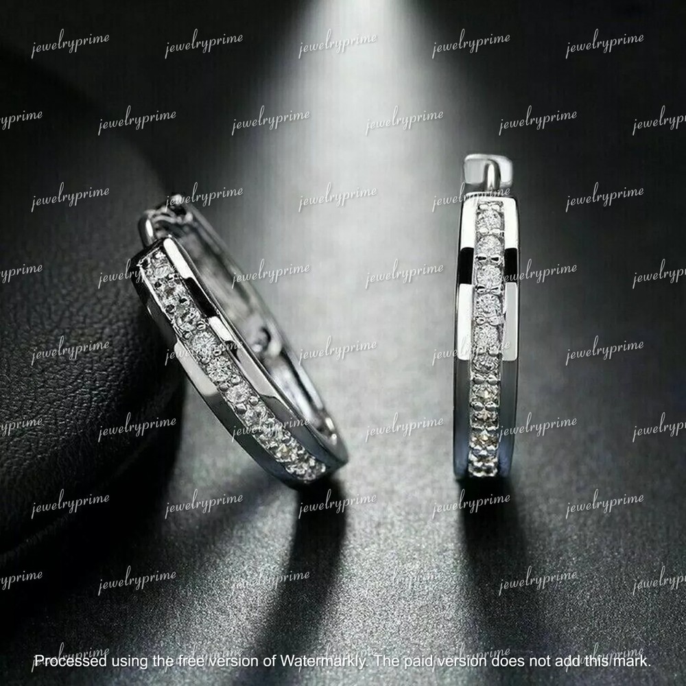 14k White Gold Plated Hoop Earrings with 2Ct Lab-Grown Diamonds