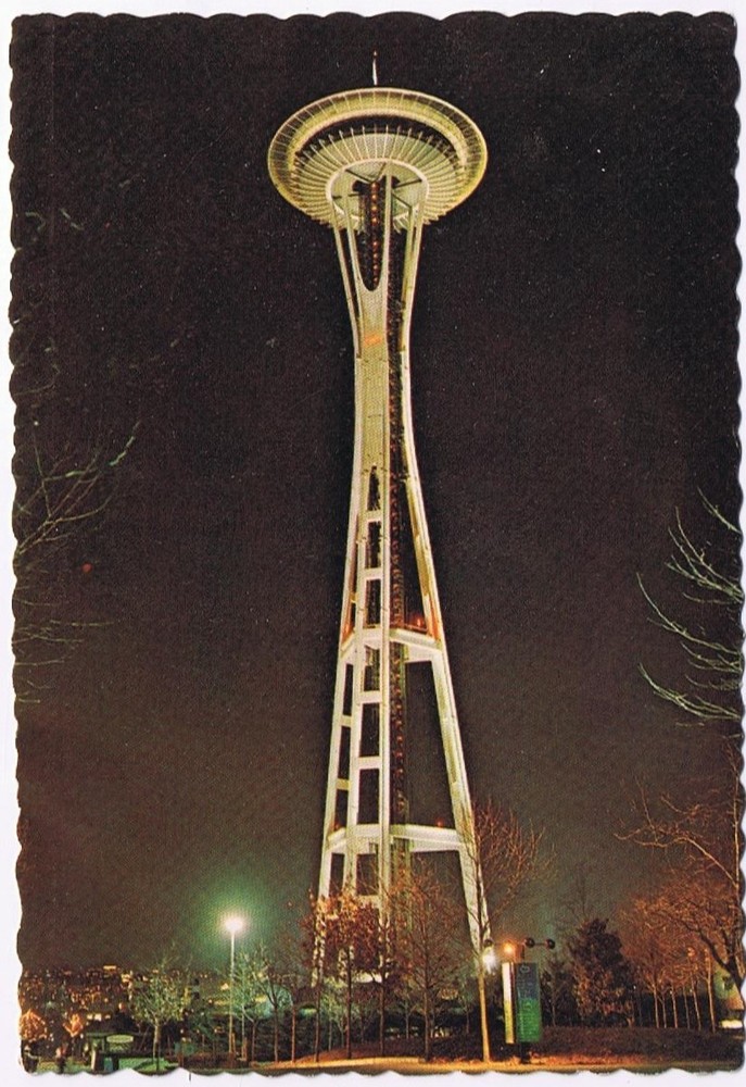 Postcard Space Needle Seattle Washington At Night