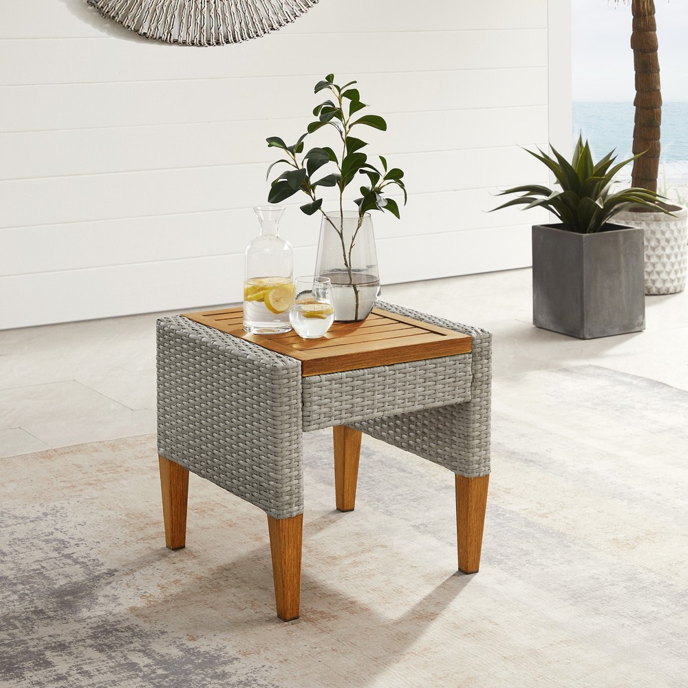Crosley Capella Outdoor Wicker Side Table Gray