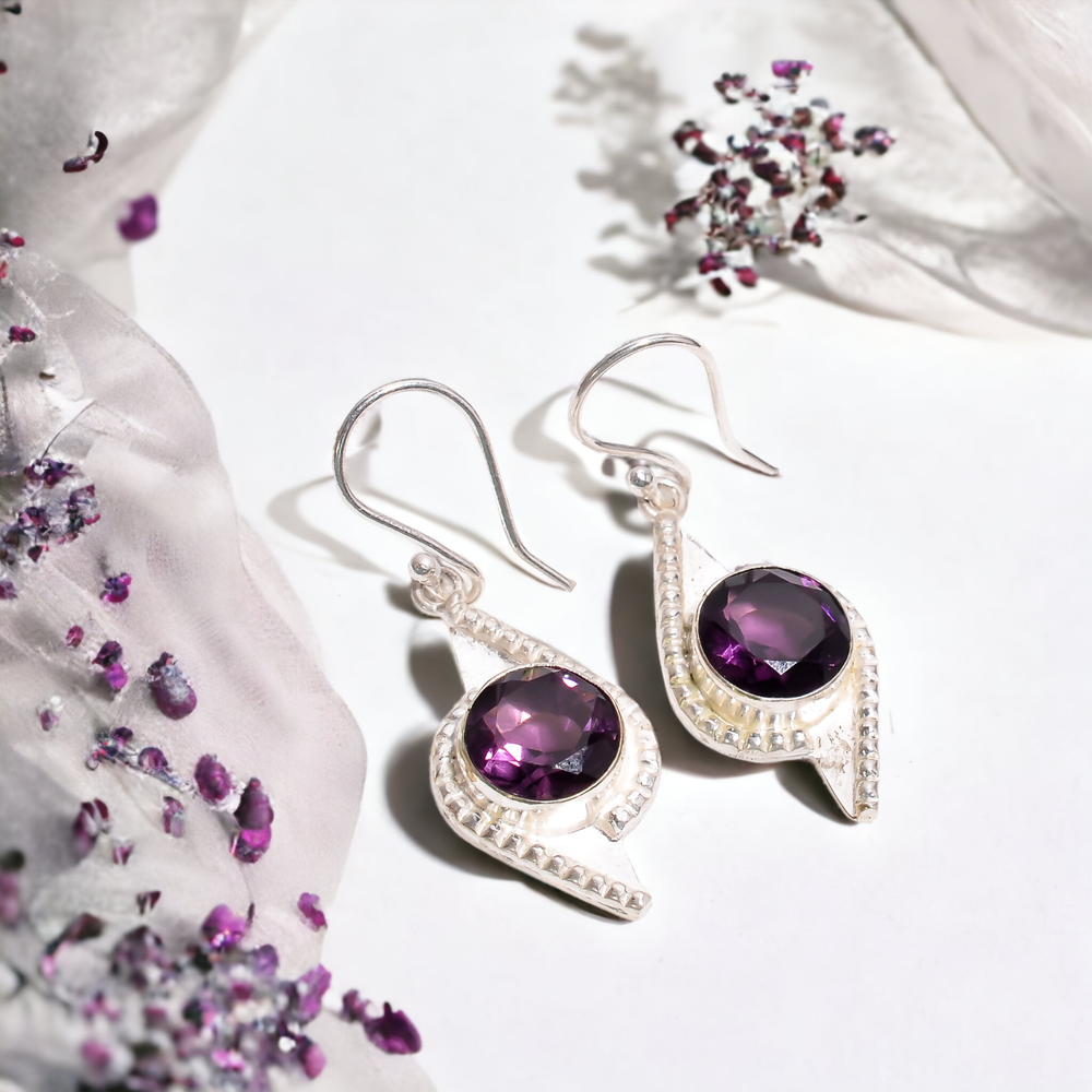 Gift For Women Drop/Dangle Earrings 925 Silver Natural Amethyst Gemstone