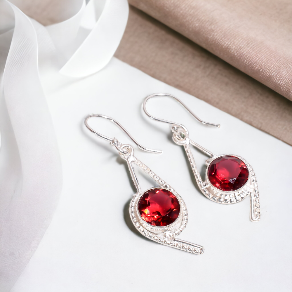 Natural Rhodolite Garnet Gemstone 925 Silver Drop/Dangle Earrings For Women