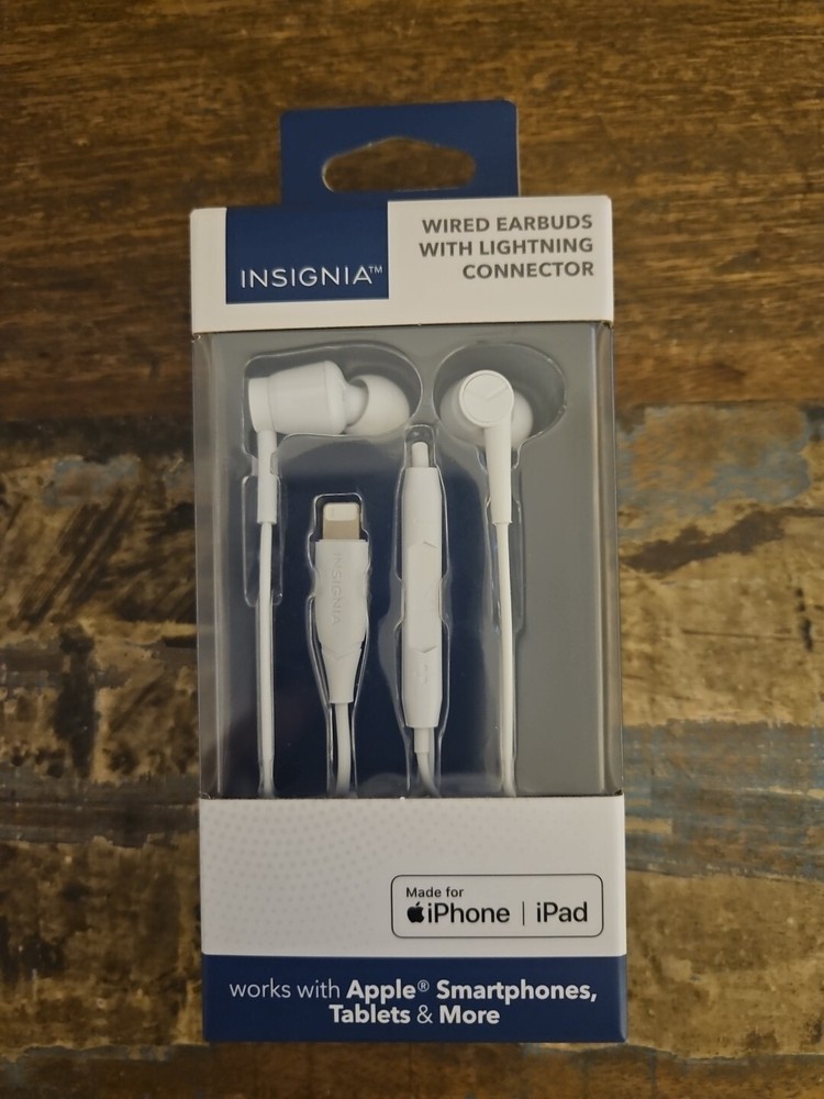 Insignia - Lightning Connector Wired Earbuds Headphones - White NIB