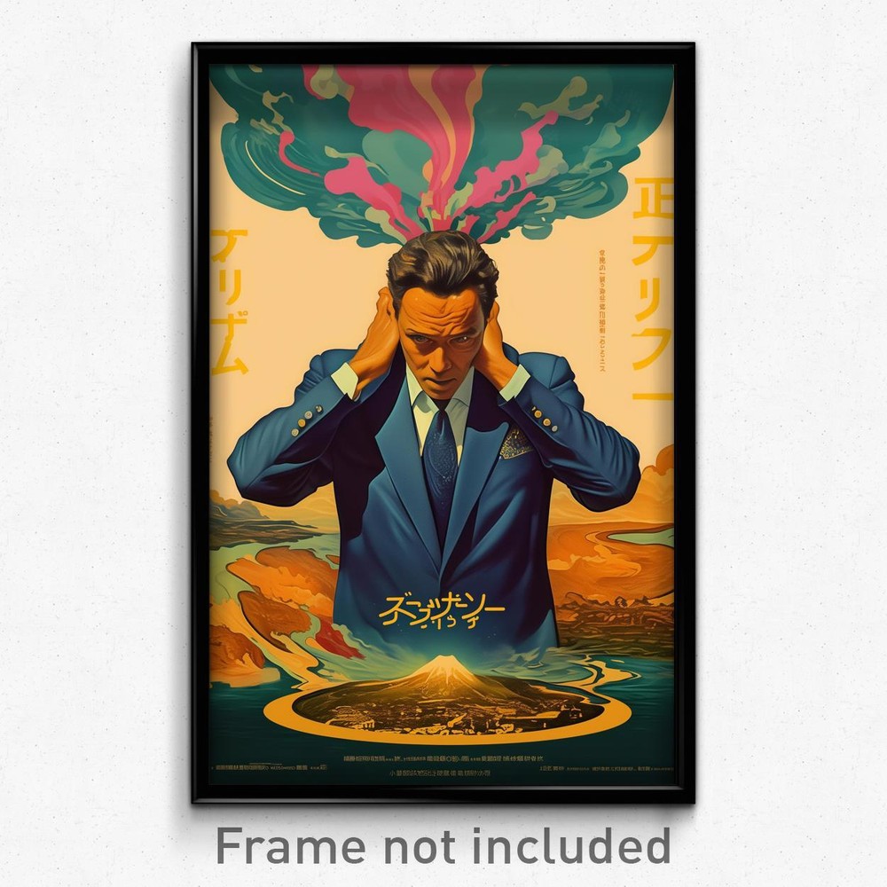 Vintage French Movie Poster Art Print of Baffled Man in Blue Necktie