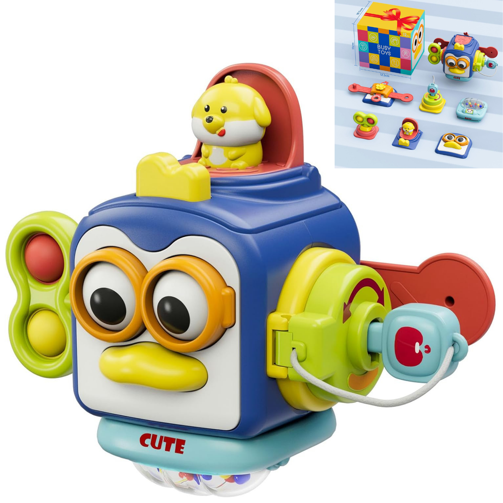 Montessori Sensory Busy Cube Travel Toy for Toddlers Age 1 2 3