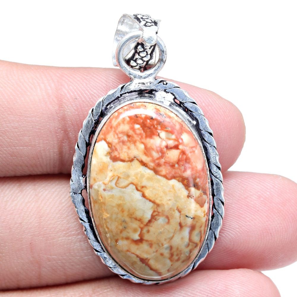 Handmade Jasper Gemstone Silver Pendant for Mother's Day Jewelry 2 Inch