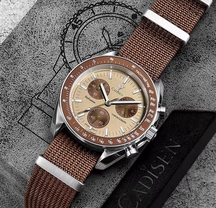 Men's Luxury Quartz Chronograph Watch VK68 Sapphire Crystal CADISEN Canvas