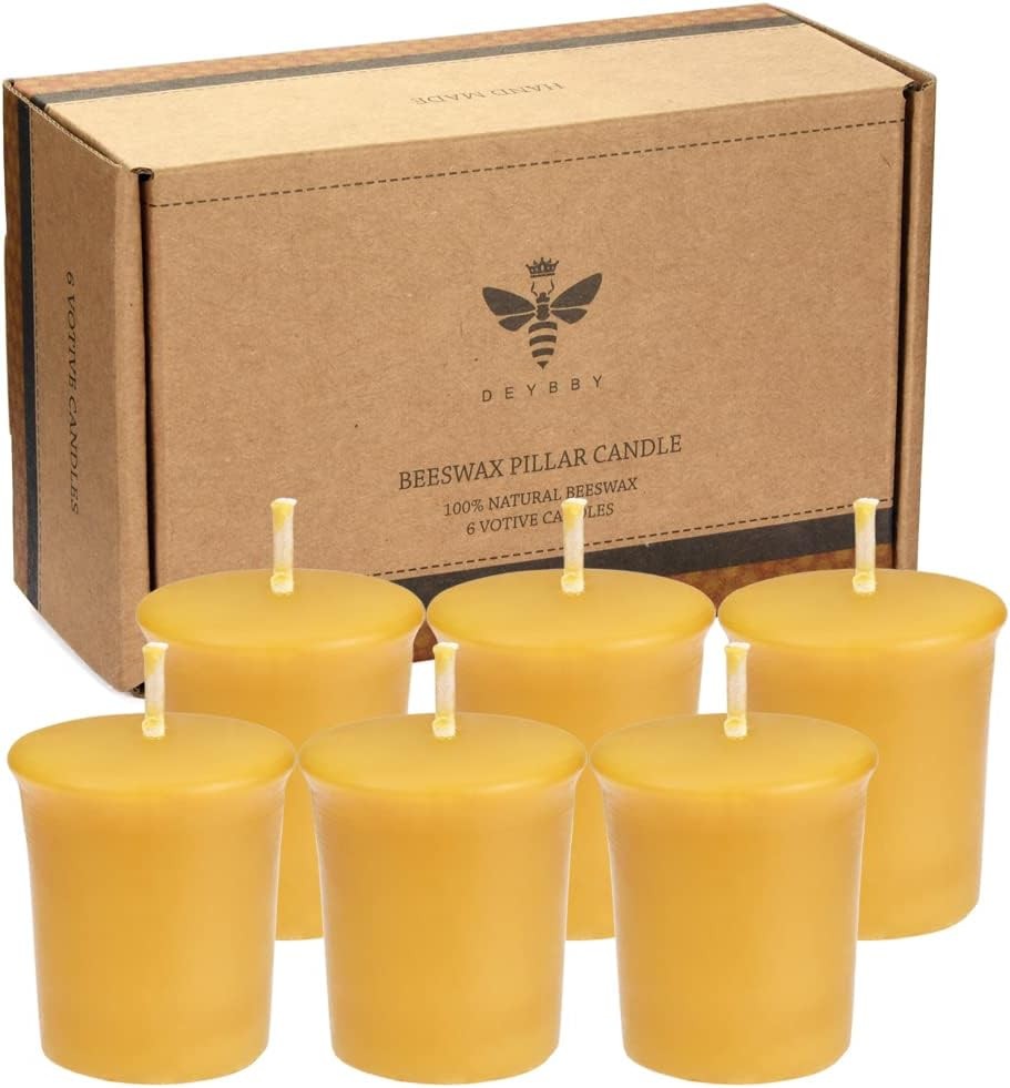 Pure Beeswax Votive Candles 6-Pack Natural Yellow Unscented Eco-Friendly