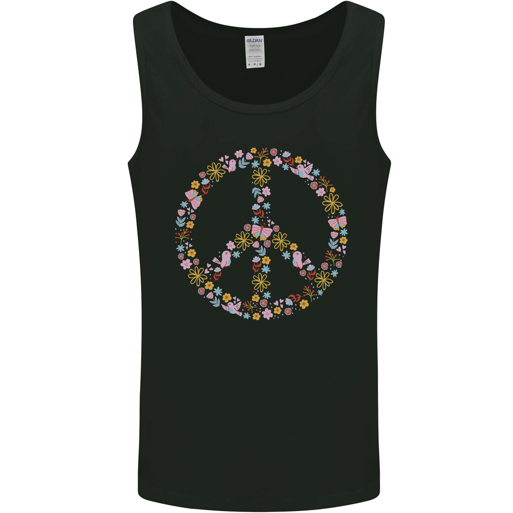 Floral Peace Symbol Hippie Love Mens Vest Tank Top