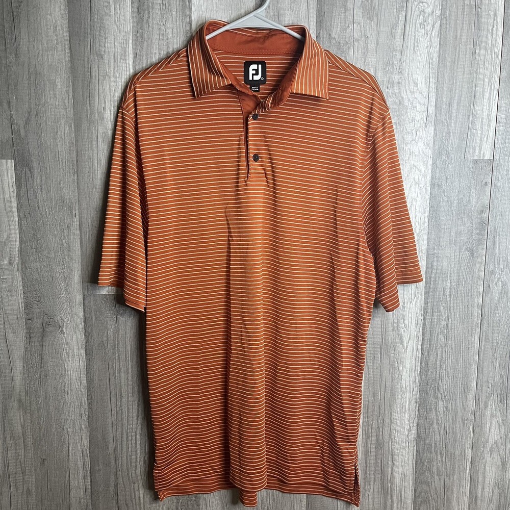 FootJoy Golf Shirt Mens Large Orange Stripe Short Sleeve Polo Embroidered Logo