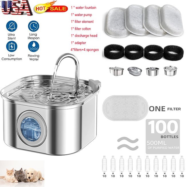 Pet Water Fountain 3.2L Automatic Cat Dog Drinking Water Bowl Stainless Steel