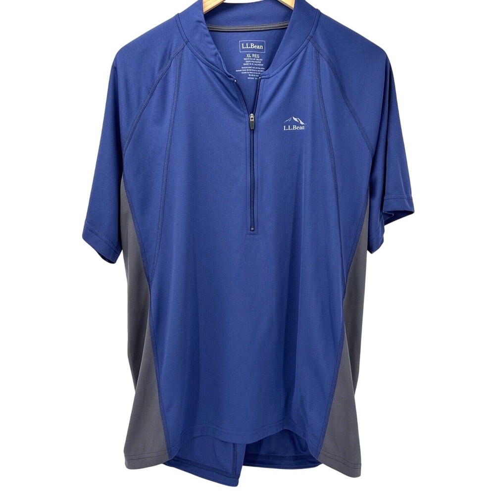 LL Bean Men's XL Blue Gray Short Sleeve 1/4 Zip Activewear for Running Cycling