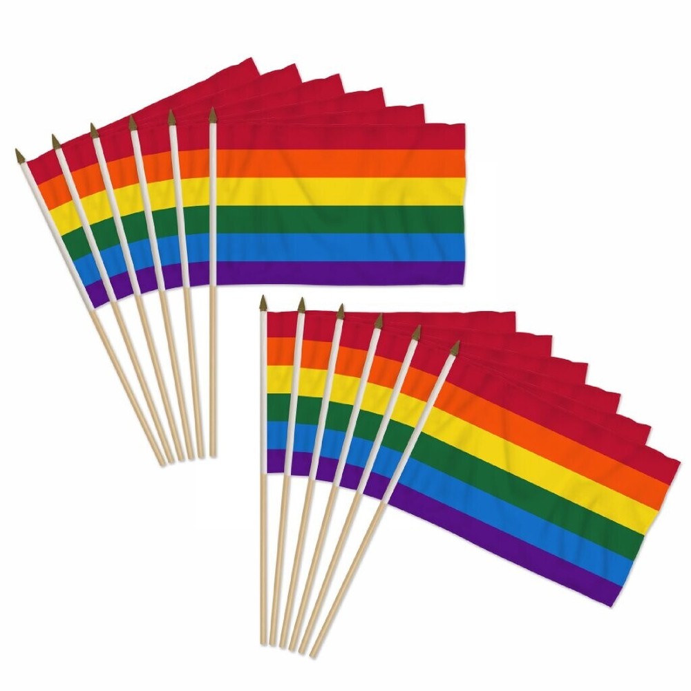 1 Dozen Rainbow 12x18in Stick Flags LGBTQ Rainbow Pride Parades Handheld Flags