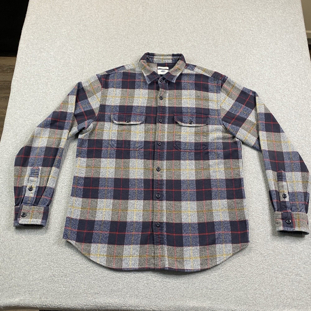 Old Navy Flannel Shirt Mens Large Button Up Plaid Knit Cotton Dad Outdoor Work