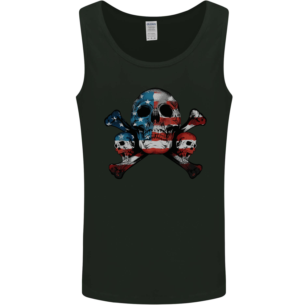 Skulls USA Flag America Biker Motorbike Mens Vest Tank Top