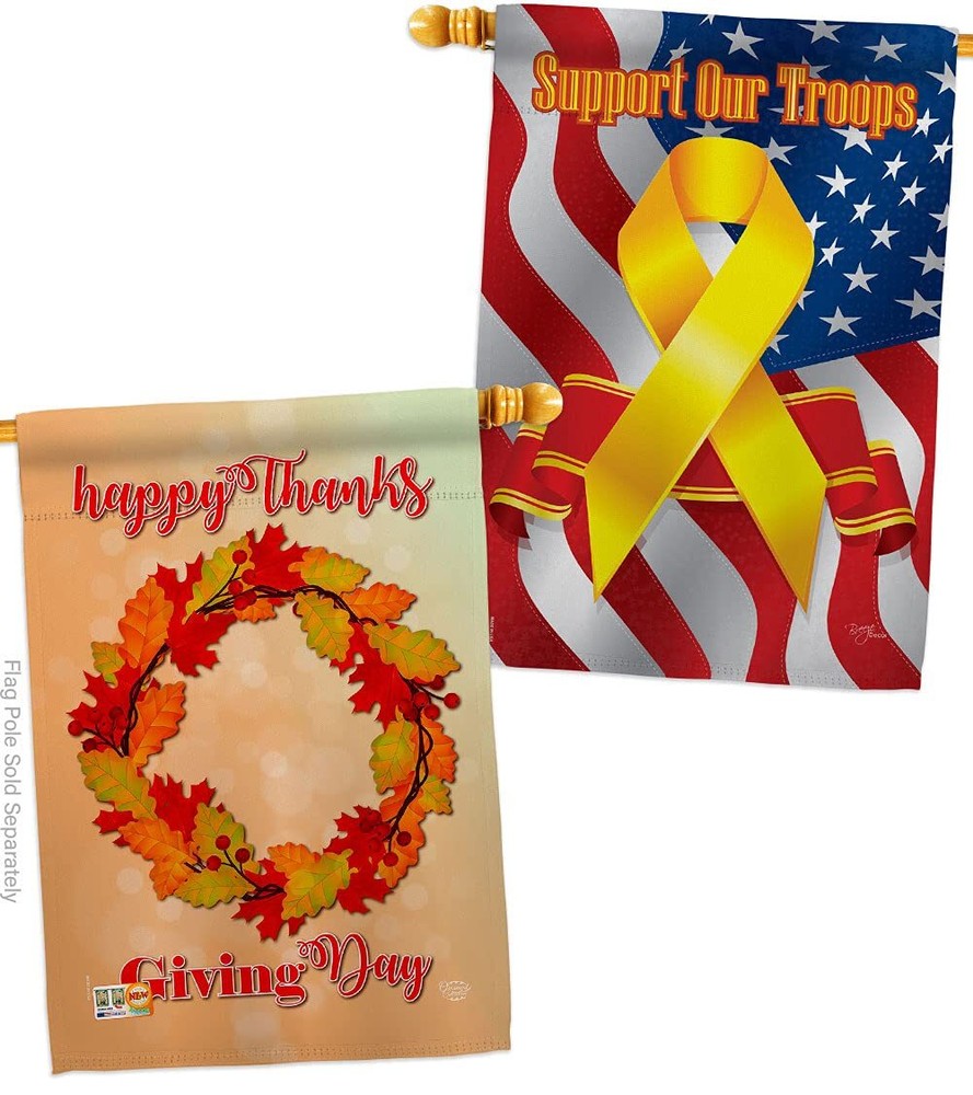 Thanksgiving Wreath Fall Turkey Gobble Give Thanks House Flag  