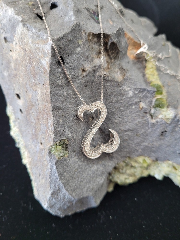 Jane Seymour Open Heart White Diamond 14K White Gold Pendant w/Chain