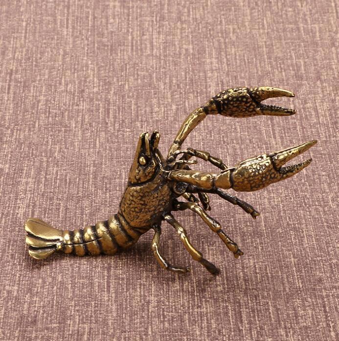 Vintage Chinese Brass Handmade Shrimp Statue Collectible Art Casting