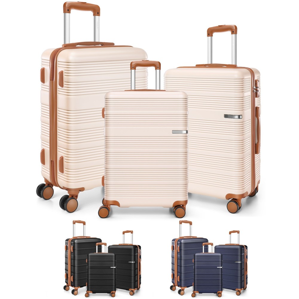 Luggage Sets 3 Piece, Suitcases w/ Wheels, Hardshell Suitcase Set, PC+ABS Black