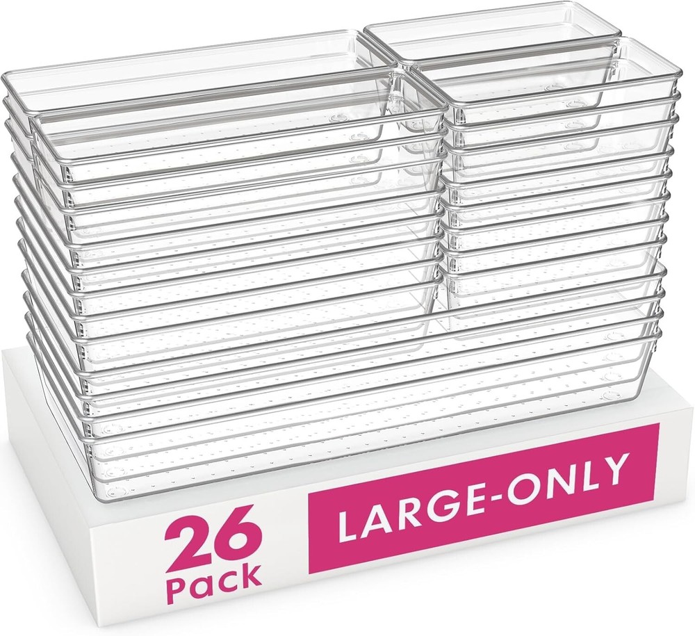 26 Pack Large Clear Plastic Bins - Heavy-Duty Storage for Versatile Organization