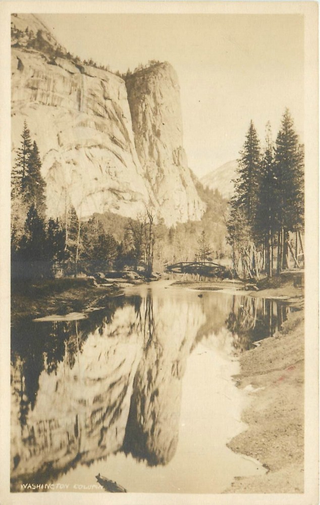 1920s Yosemite California Washington Column Merced River RPPC Postcard 25-2396