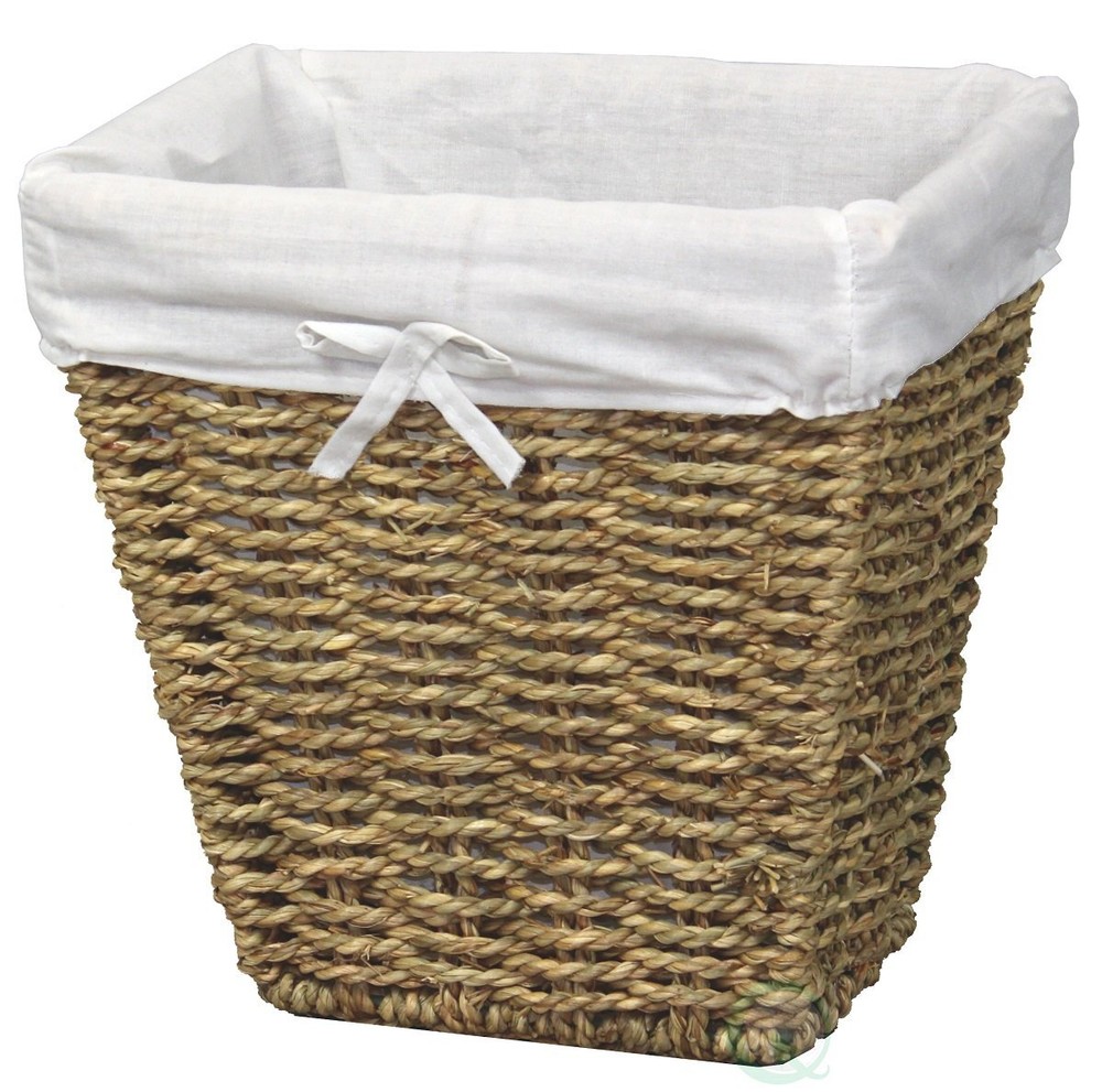 Uniquewise(TM) Woven Seagrass Small Waste Bin Lined with White Washable Lining
