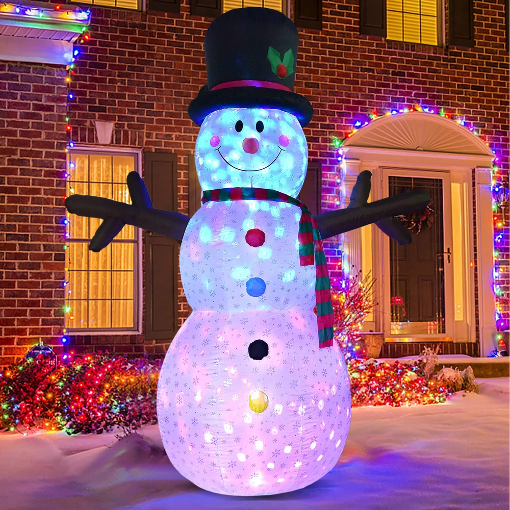 Cute 8Ft Lighted Inflatable Snowman Christmas Decoration with Built-In Color LED Lights for Outdoor Holiday Display