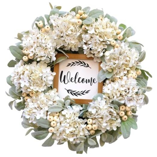 22 Inch Spring Summer Hydrangeas Lamb's Ear Artificial Door Wreath