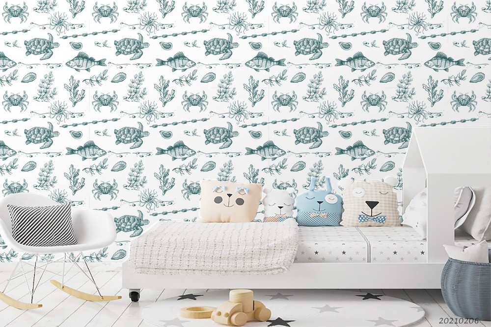 3D Coral Turtle Fish Crabs Pattern Wall Murals Wallpaper Murals Wall Sticker