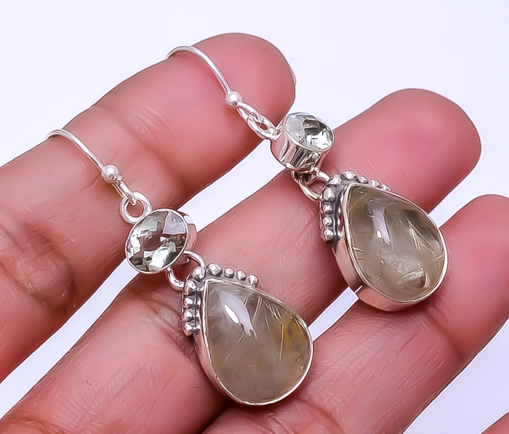 Golden Rutilated Quartz Sterling Silver Earrings 1.72
