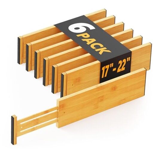Adjustable Bamboo Dresser Drawer Dividers 6-Pack 17-22 Inch 4.65H