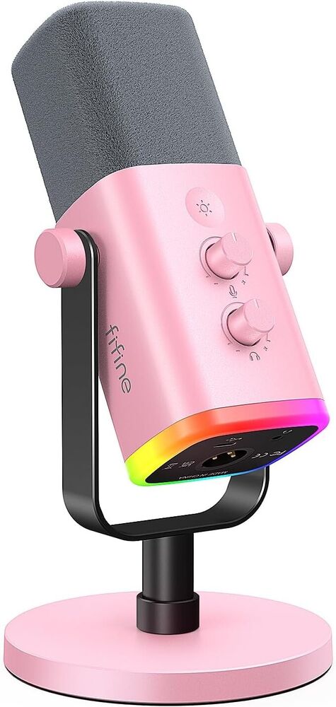 Fifine AM8 XLR/USB Desktop Dynamic Microphone Pink AmpliGame Streaming Recording