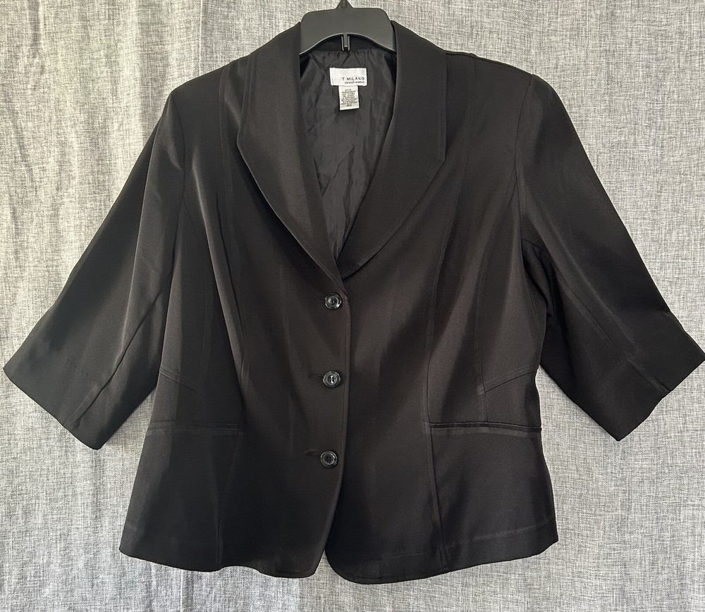T. Milano Womens Blazer - Black Stretch Button Up 3/4 Sleeve Size 18W - *Read*