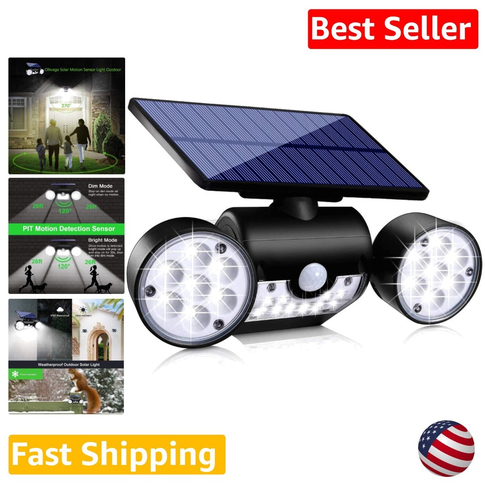 Solar Motion Sensor Security Lights with Rotatable Dual Spotlights - 360° Adj...