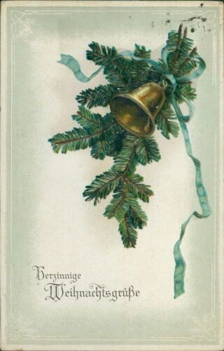 Postcard Christmas around 1910 Embossed Card Fir Branch Bell (9867)