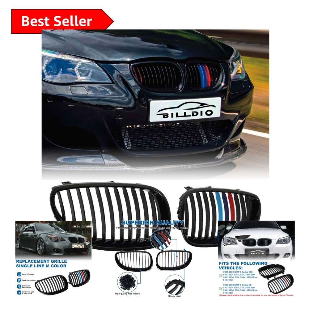 Custom Style Front Kidney Grille for BMW E60 2003-2009 - Snap-On Replacement