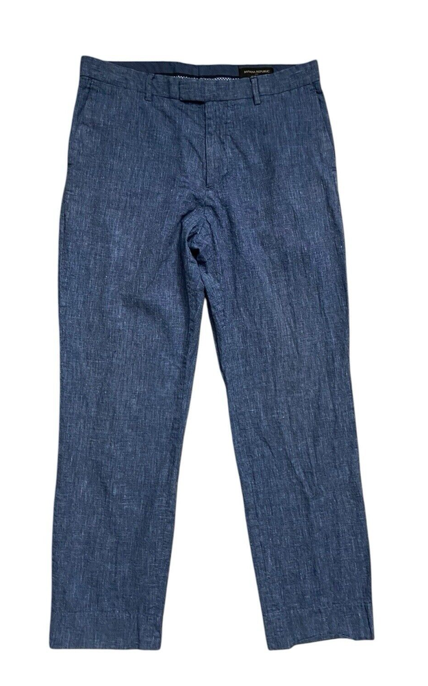 Banana Republic Linen Cotton Pants Mens 30x27 Heathered Blue Standard Fit Preppy