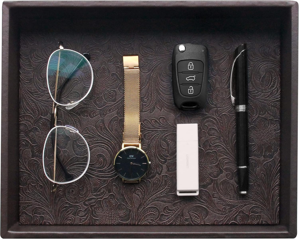 Rectangular 10x8 Faux Leather Serving Tray Modern Elegant Decor