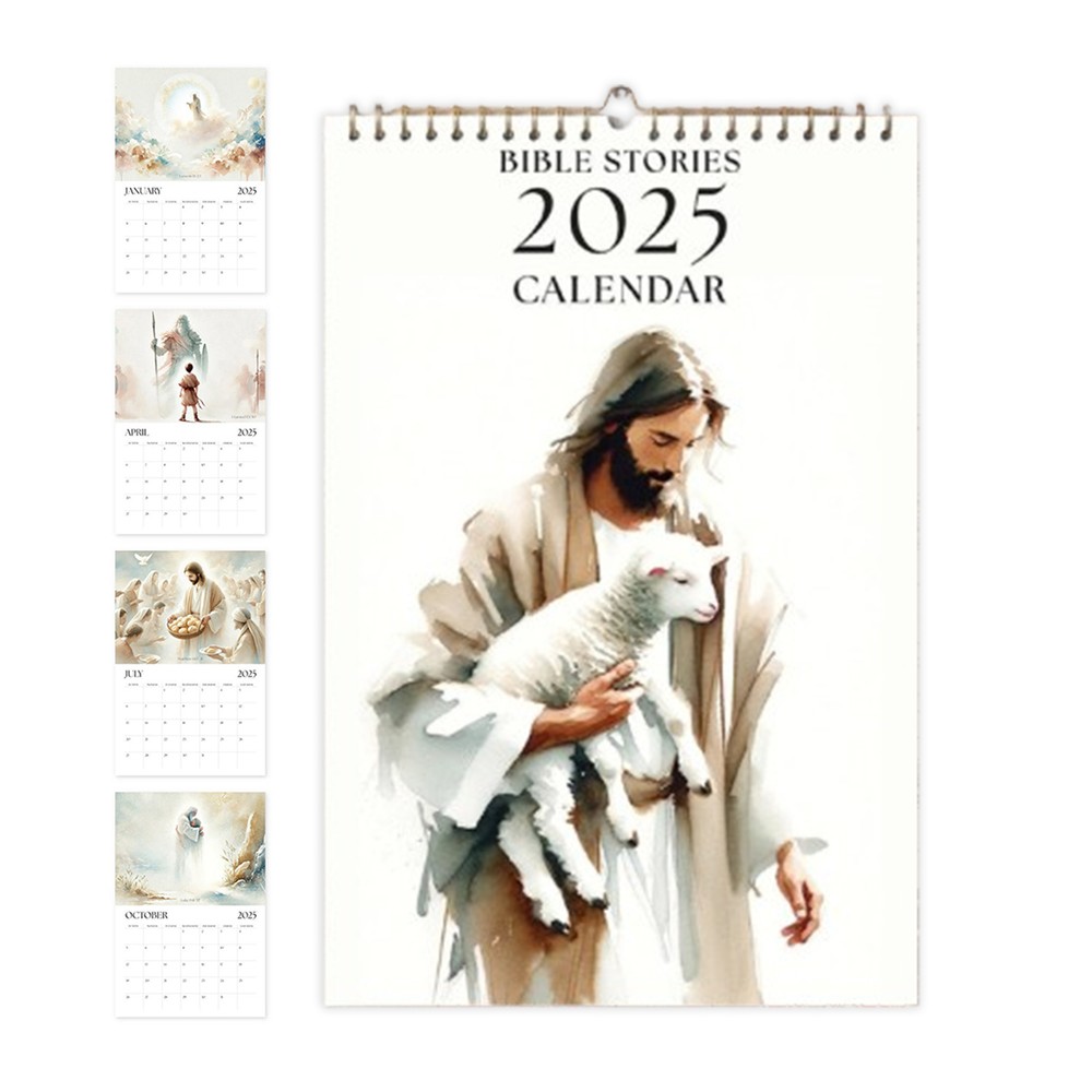 12 Months Bible Story Calendar Wire-Binding Wall Calendar with Hook