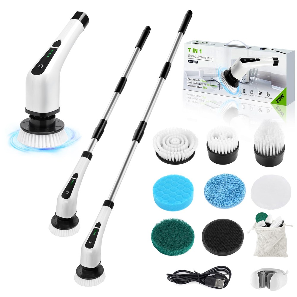 Dsenfurn Electric Spin Scrubber, Cordless Bathroom Tub Scrubber with Long Han...