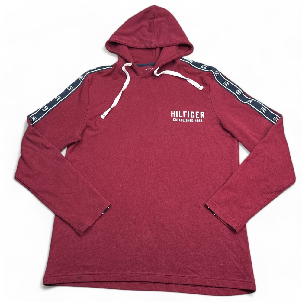 Tommy Hilfiger Red Classic Logo Hoodie Pullover Sweatshirt Size Large for Adults