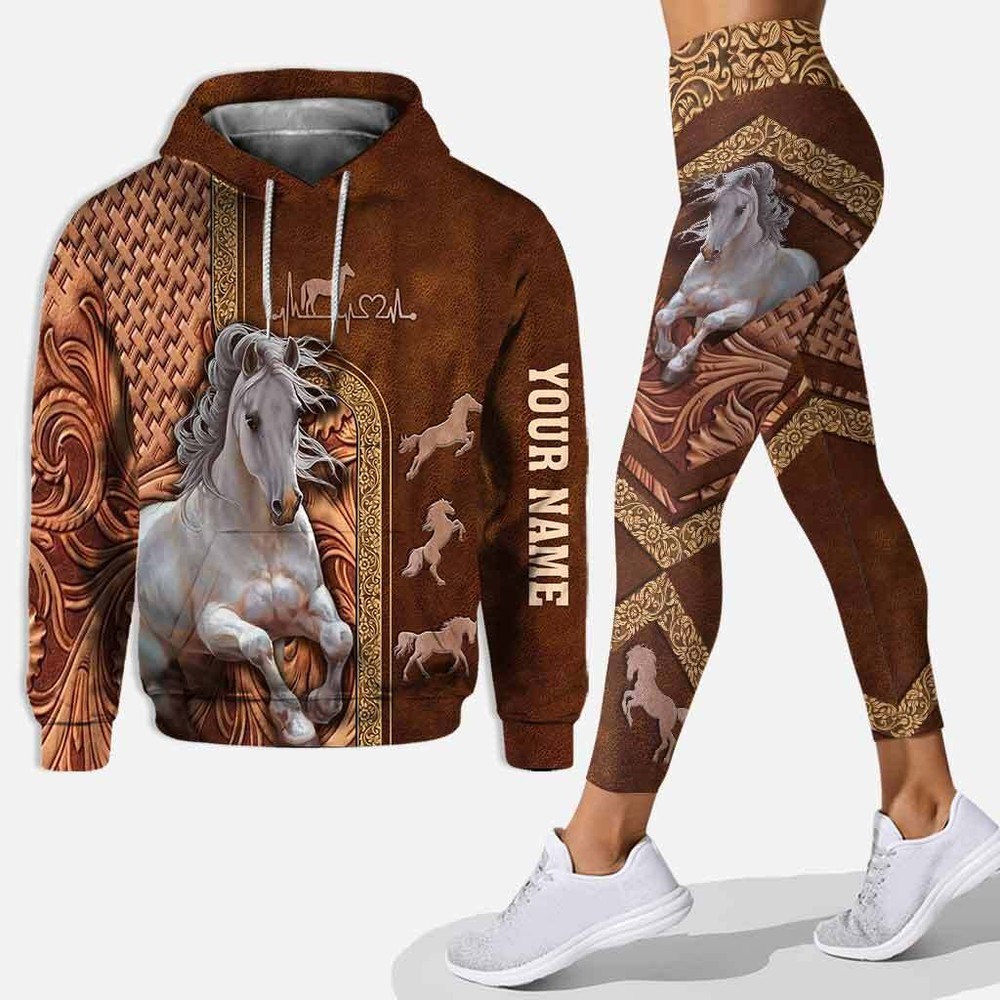 Love Horse Hoodie and Leggings With Leather Pattern Print
